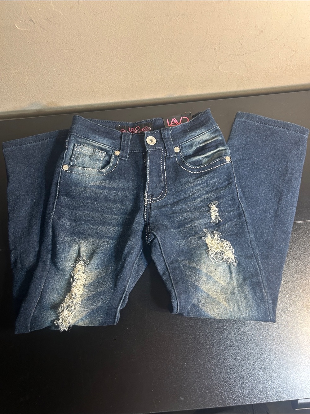 LAVD Dark Blue Distressed Little Girls Jeans Size 4 New With Tags.